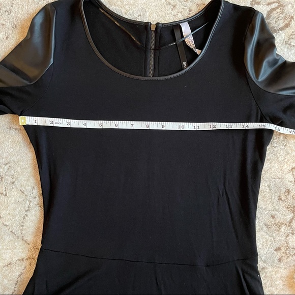 Kensie Black Bodycon Peplum Dress with Faux Leather Sleeves Size Small - Picture 6 of 8